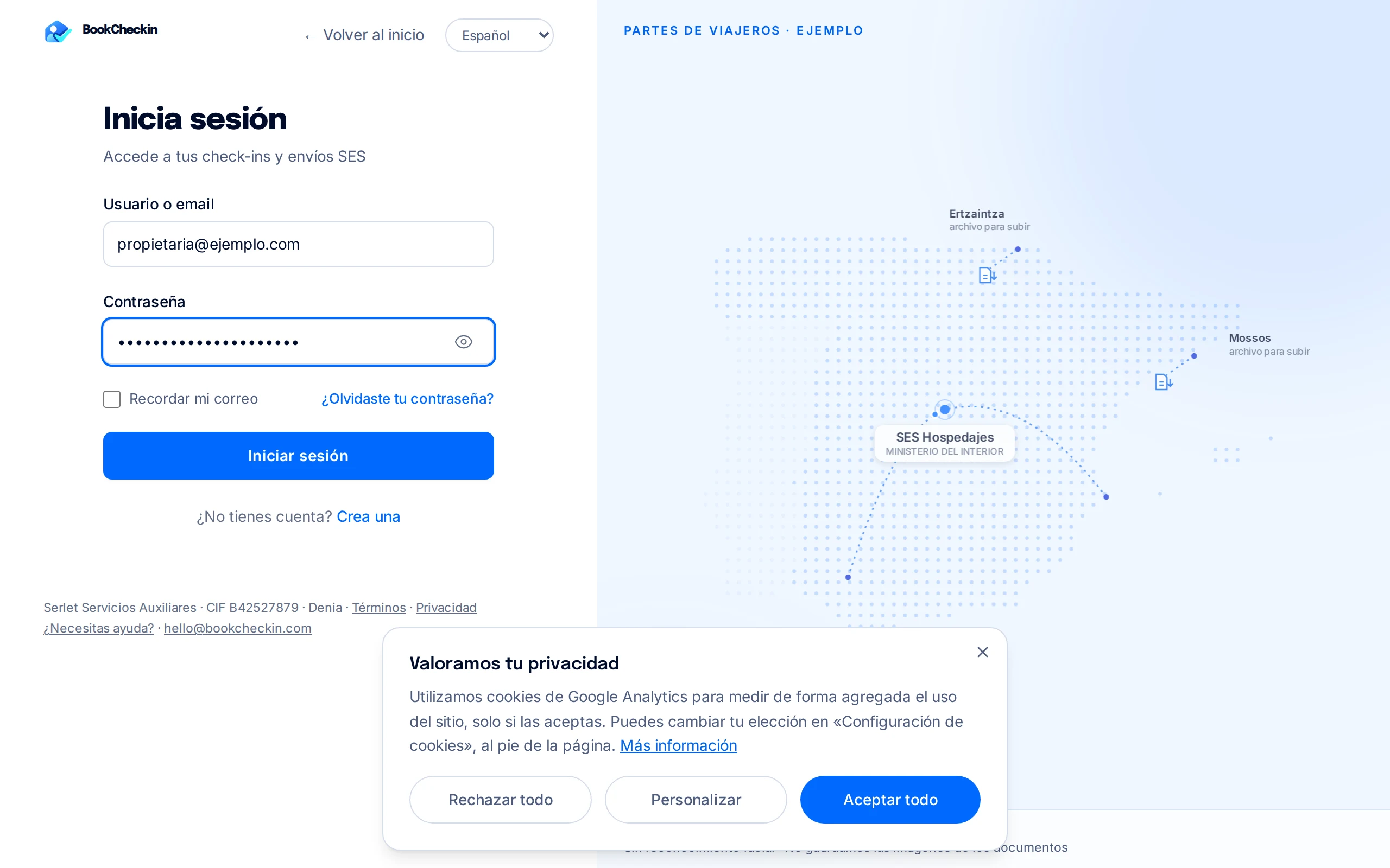 Schermata «Accedi» (interfaccia dell'app mostrata in spagnolo)