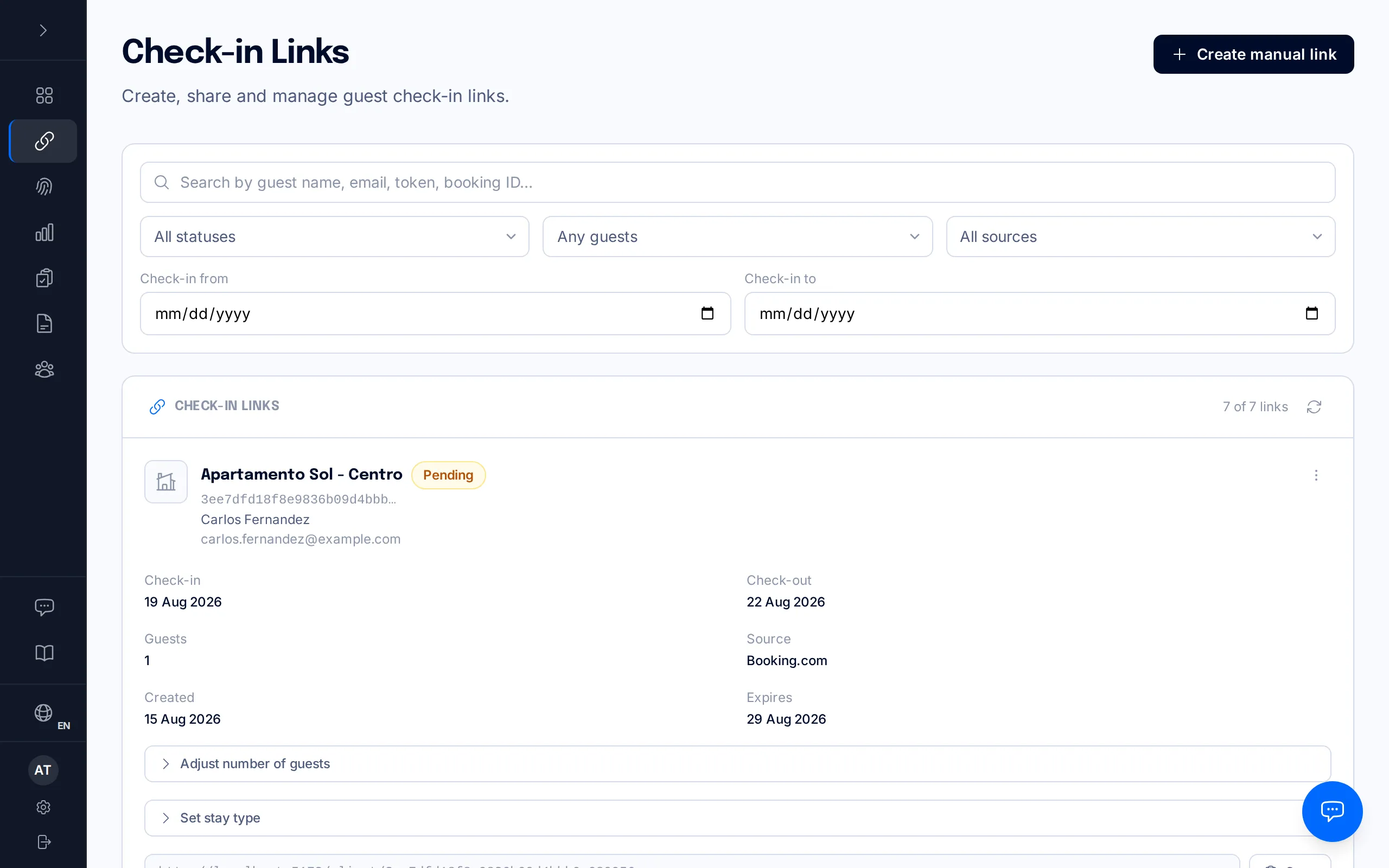 Create manual link button at the top of the Links page