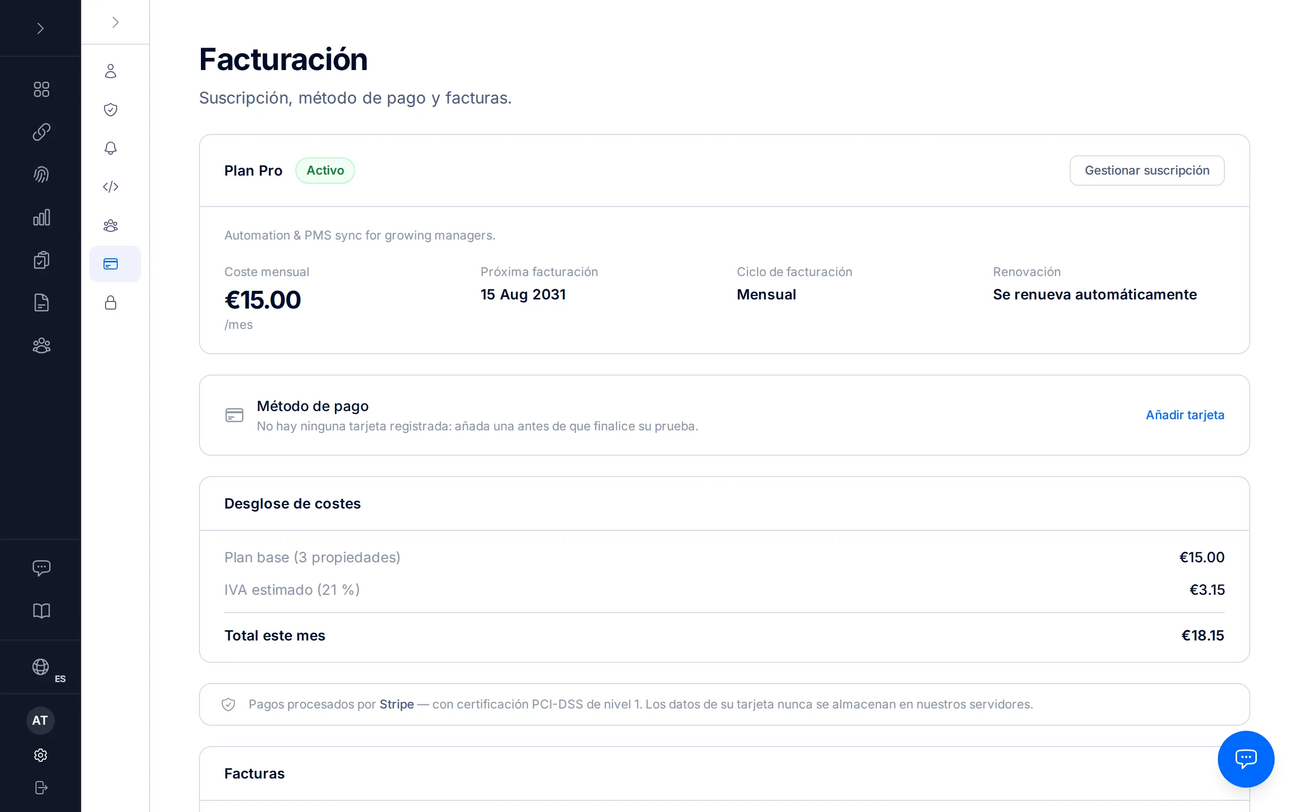 Botón "Gestionar suscripción" que abre el portal de Stripe