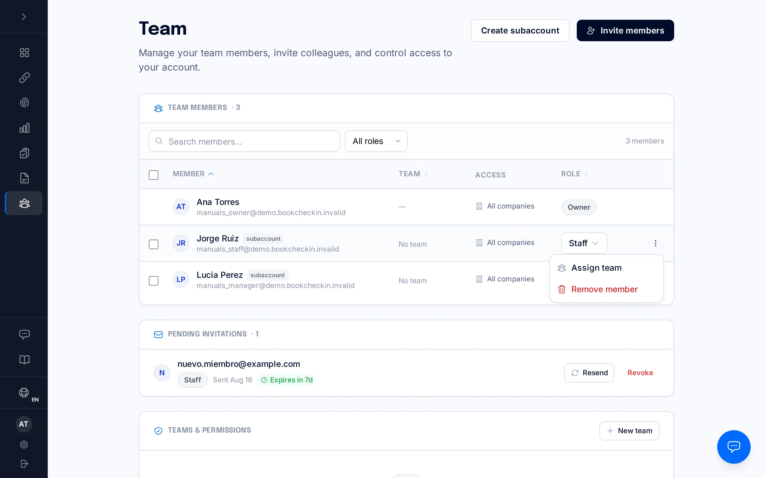 Team member options menu with "Remove member" visible