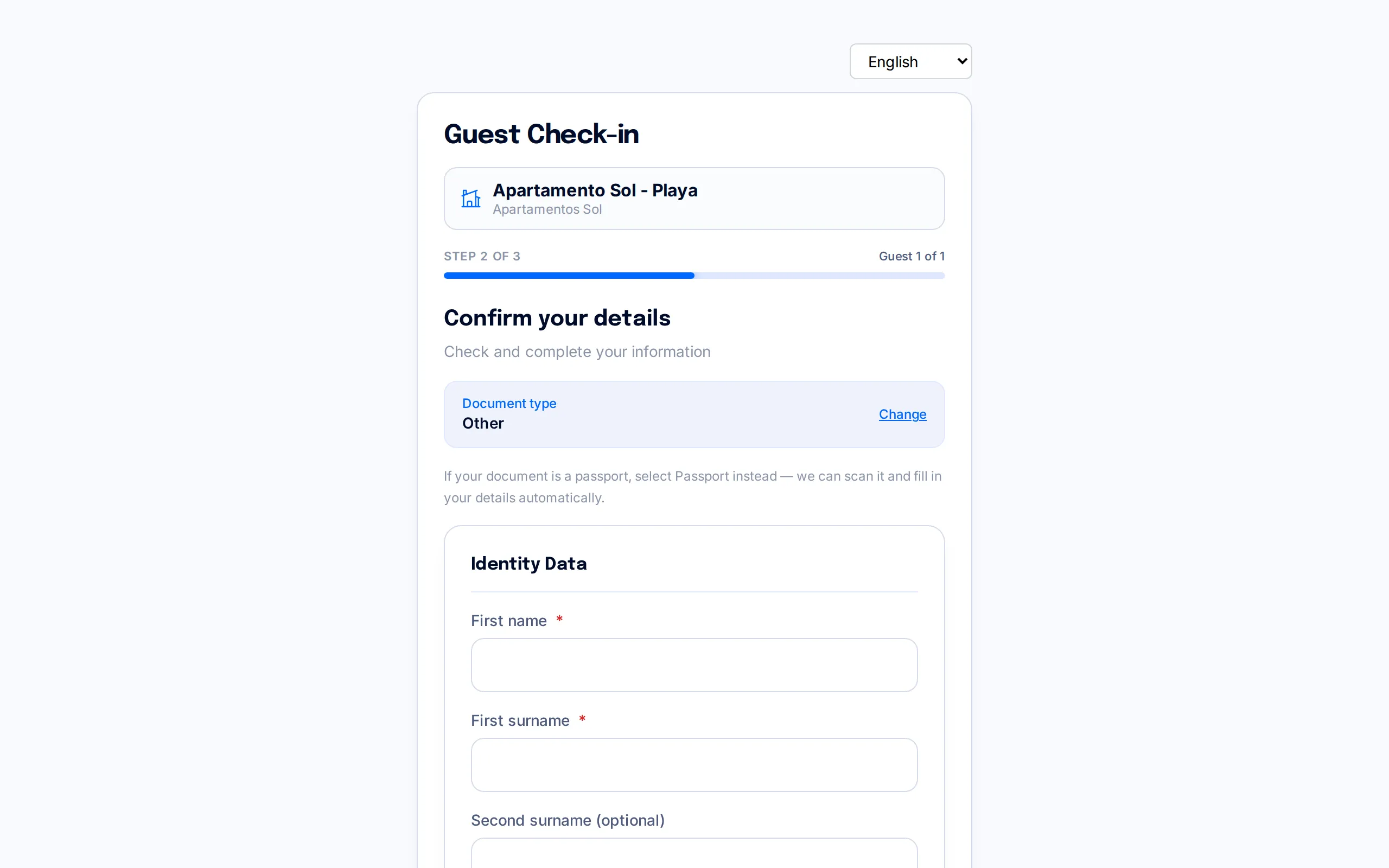 Guest details form with the signature box at the bottom of the same screen