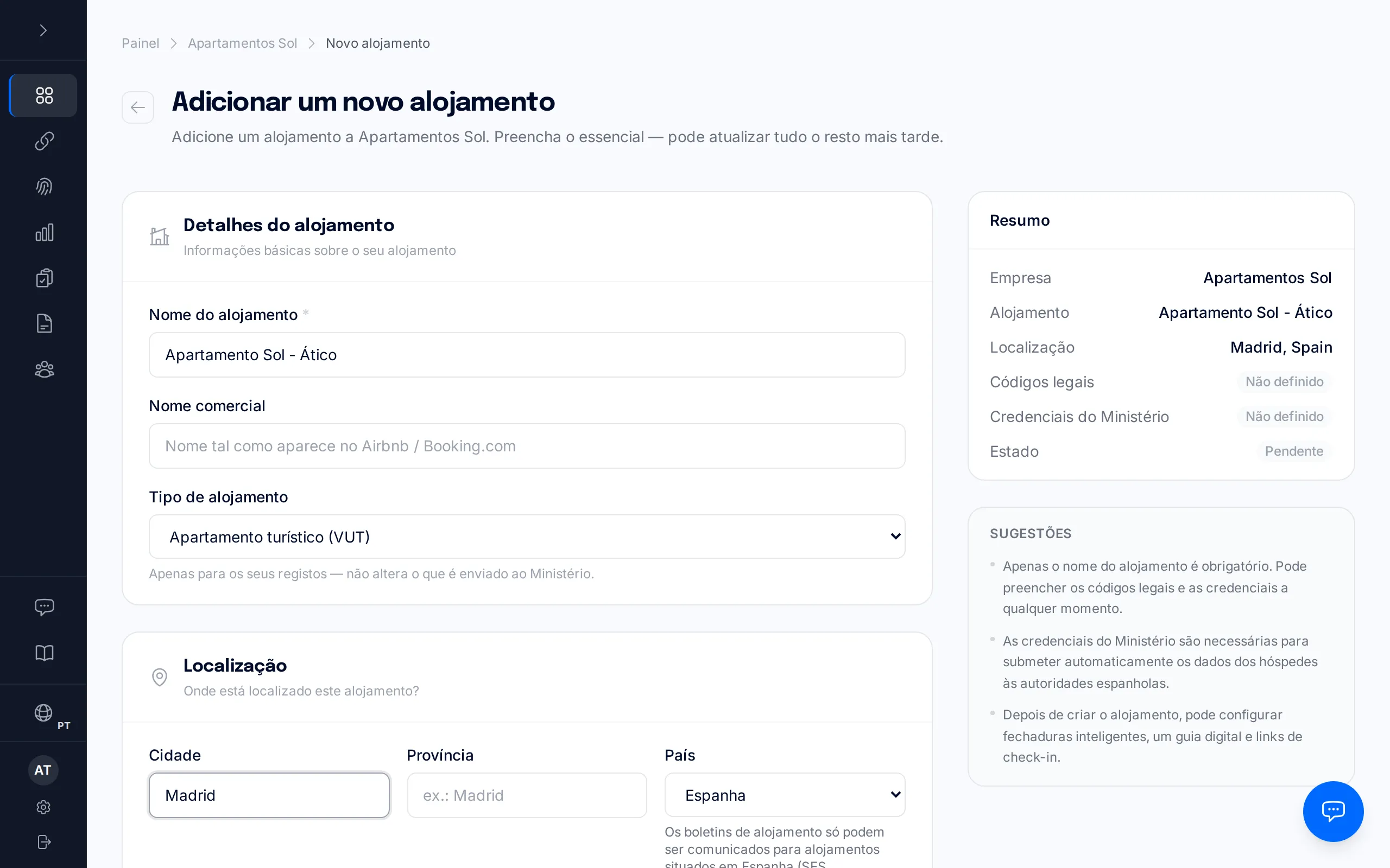 Os botões «Guardar e verificar» e «Guardar sem credenciais por agora» no final do formulário.