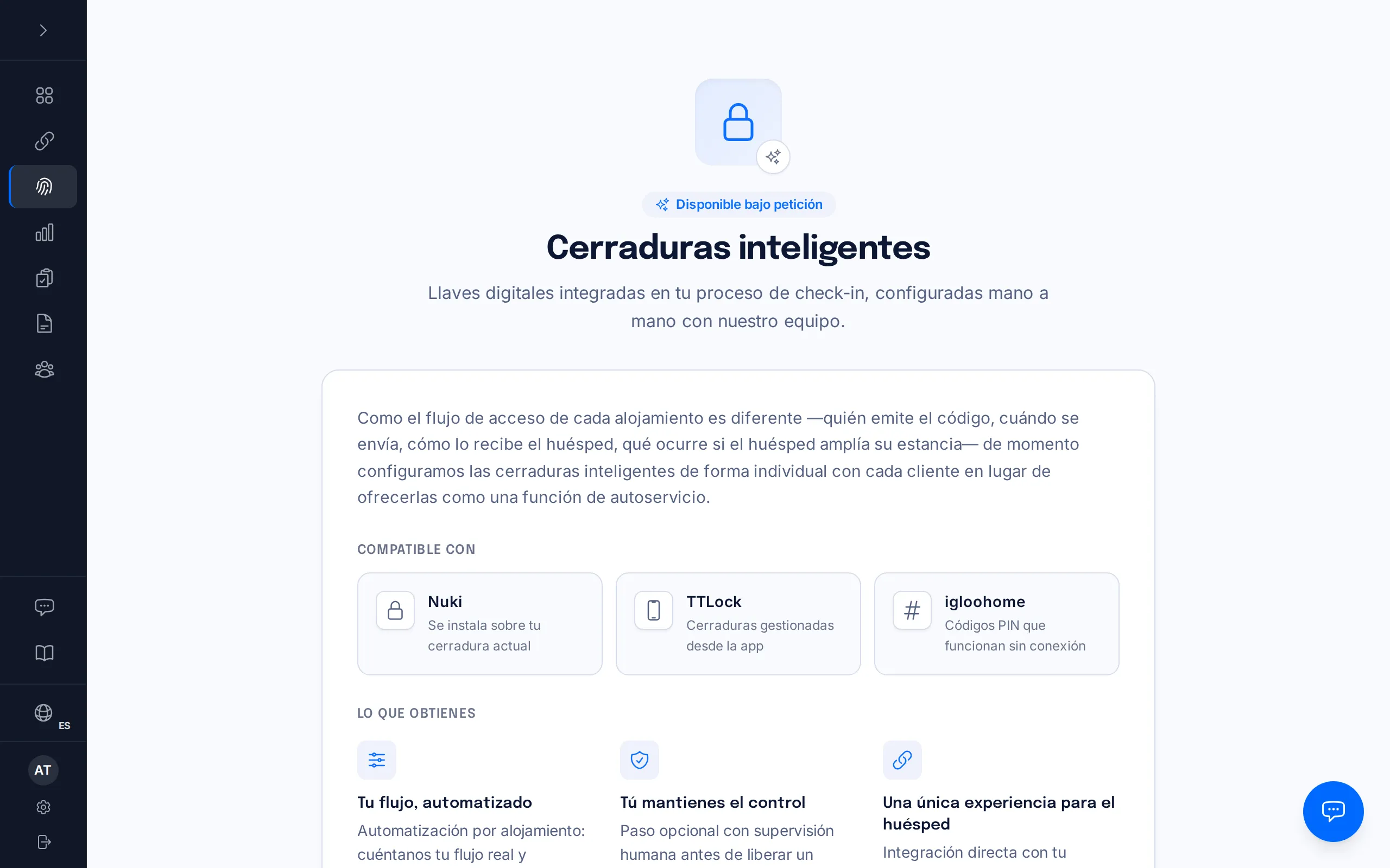 Pantalla «Disponible bajo petición» de Cerraduras inteligentes